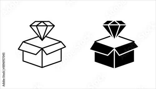 Line icon set. showing an open box with a diamond symbolizing value delivery, premium product, and innovation. Ideal for business solutions, startup concepts, branding, and product launch visuals.