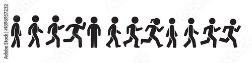 Stick Figure Walking Running Vector Icon Set Illustration