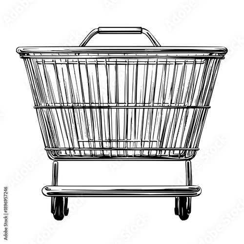 Shopping Cart on Wheels Isolated on White Background