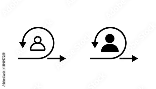 Minimal line icon showing user workflow and process loop with arrows. Represents customer journey, system flow, automation, and user experience optimization in digital and business environments.
