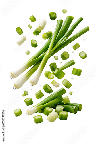 Chopped green onions on a transparent background, ideal for culinary and recipe visuals