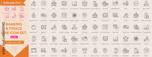 Business finance line editable icons set. Vector illustration in modern thin line style of business and finance icons. Financial tools, business operations, growth analysis - stock vector