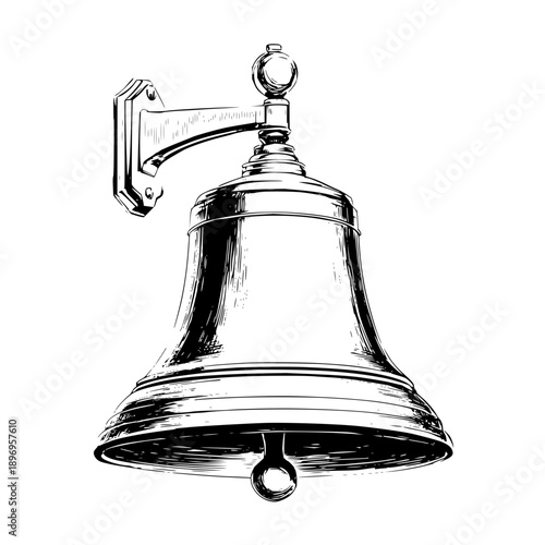 Shiny Metal Bell Hanging on Wall Bracket