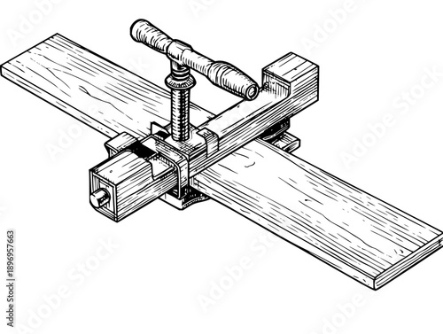 Wooden Board Clamp with Handle on White Background