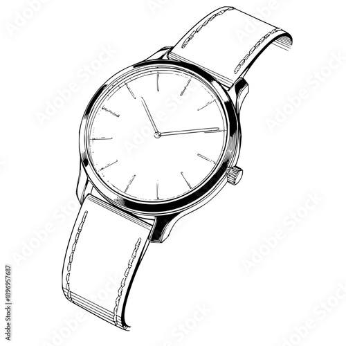 Leather Strap Watch on White Background