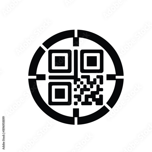 Black qr code on a with a crosshair design