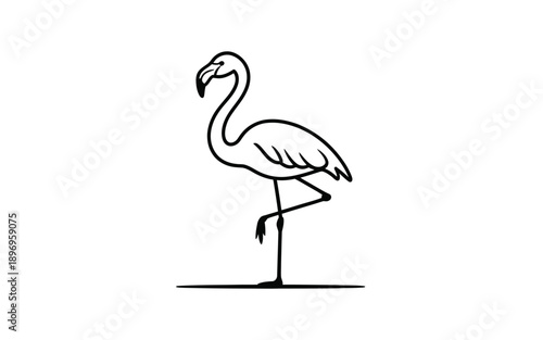 Elegant Flamingo Standing One Line Art Drawing, Tropical Bird