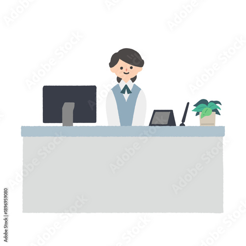 医療機関やオフィスの受付・窓口で働くスタッフのイラスト / Reception desk staff at office, clinic or bank counter illustration