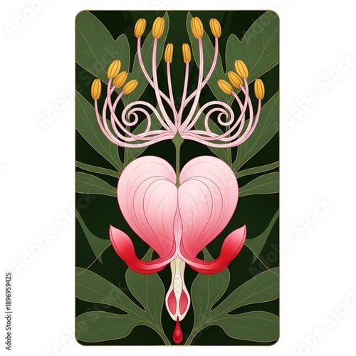 Art Nouveau illustration of Bleeding Heart Vine flower botanical art
