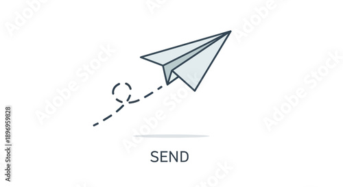 Simple Paper Airplane Icon with Dotted Flight Path.