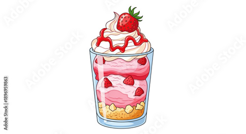 Delicious Strawberry Parfait in a Clear Glass Cup.
