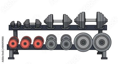 Assorted Dumbbells on a Two-Tier Rack for Strength Training.