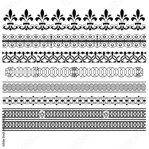 Elegant black and white classical decorative border patterns with intricate designs.