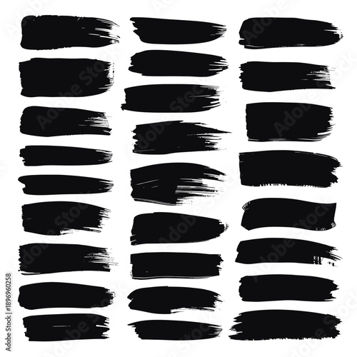 Abstract black brush stroke patterns arranged in a grid formation for artistic inspiration