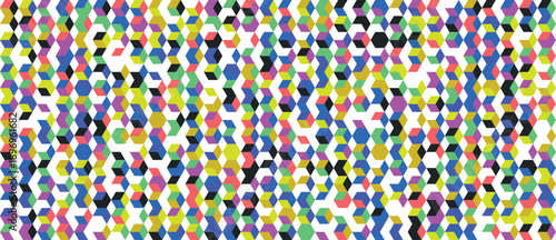 A bright geometric pattern of interlocking isometric cubes features a contemporary and vivid color scheme