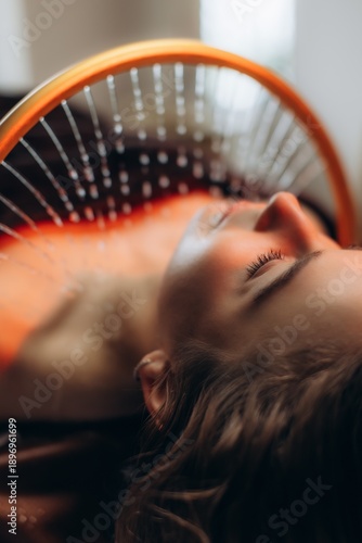 Photography Woman relaxing during vichy shower hydrotherapy treatment