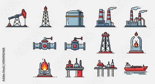 Collection of industrial oil and gas industry icons.