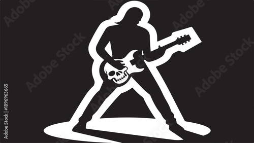 Silhouette of a guitarist with a skull on the guitar