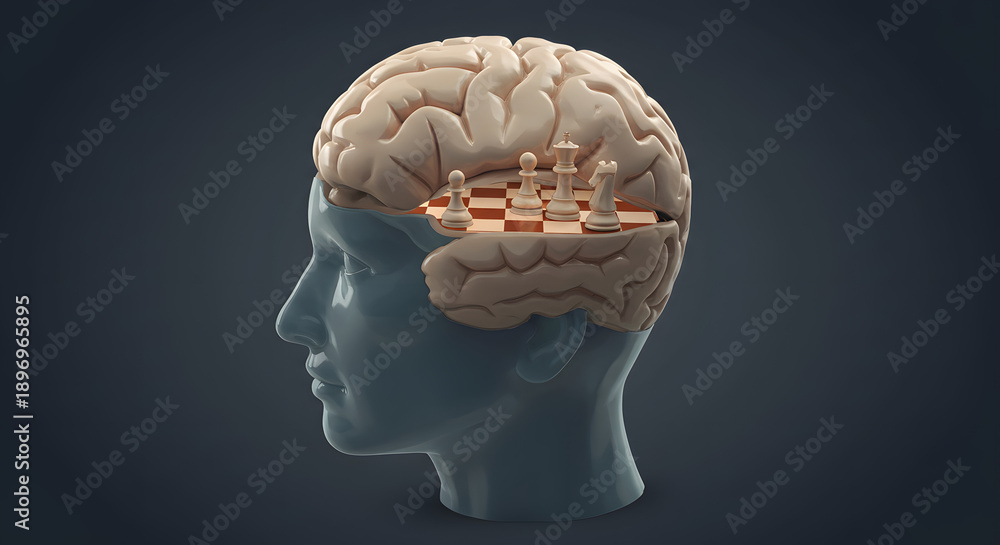 Obraz premium Brain with Chessboard Representing Strategy and Planning PNG