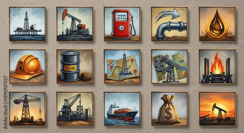 Collection of oil and gas industry icons and symbols.