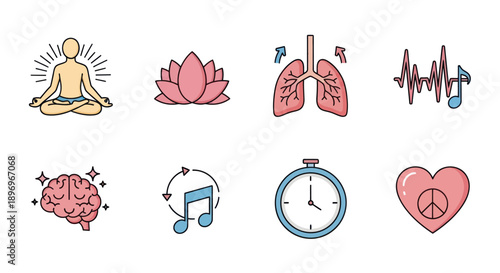 Wellness and Mindfulness Vector Icons Collection for Health and Relaxation.