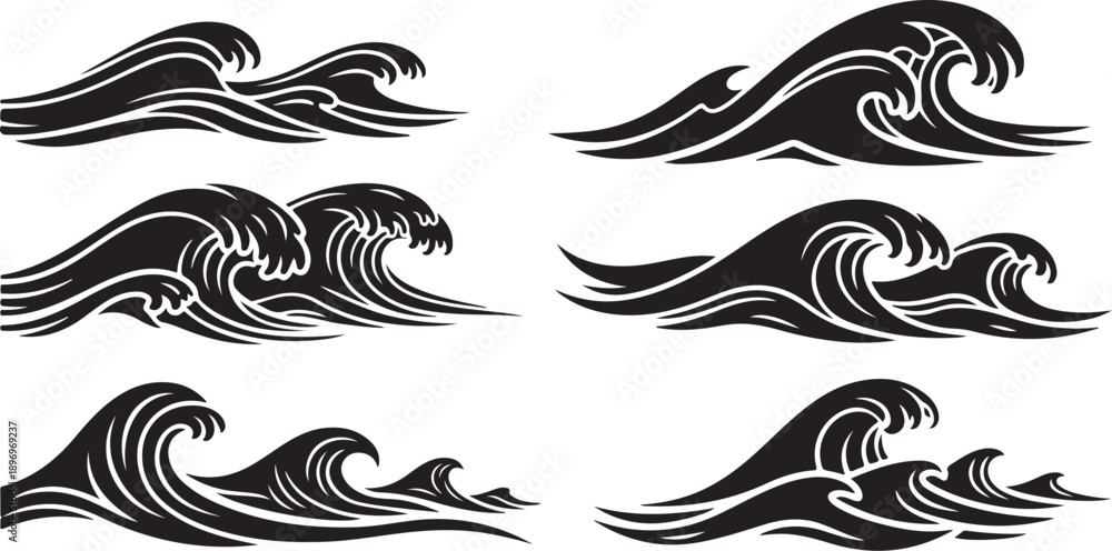 Fototapeta premium Black and white wave graphics in various dynamic styles
