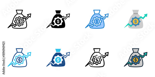Profitability icons set multiple style collection. Editable stroke 
