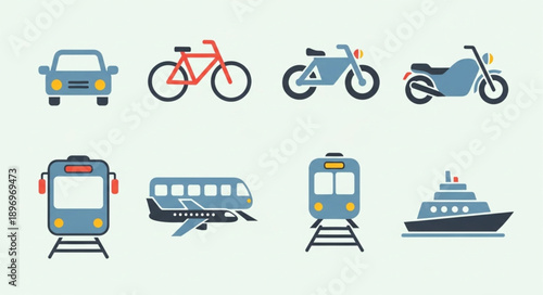Collection of various transportation vehicles and modes of transport.