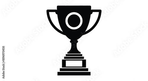 A striking black silhouette of a golden trophy with handles and a circular opening symbolizing victory silhouette