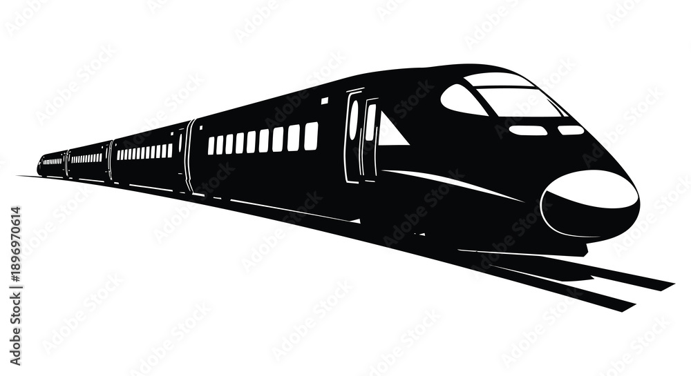 Fototapeta premium A sleek modern high speed train is depicted in a striking black design showcasing its streamlined form silhouette