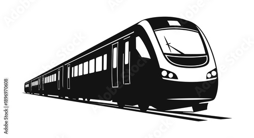 A sleek modern high speed passenger train travels forward depicted in a striking black silhouette high quality professional detailed