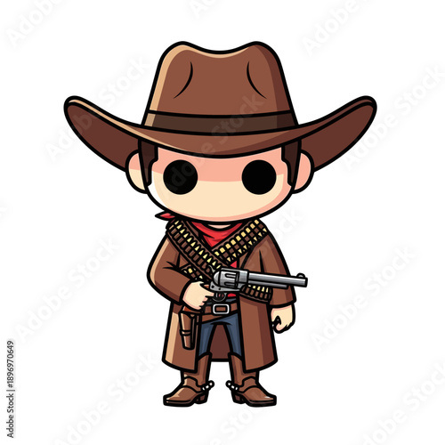 Cartoon cowboy character holding dual pistols in brown outfit