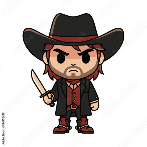 Cartoon cowboy character with knife in hand