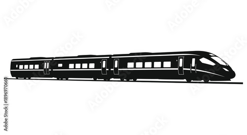A sleek modern high speed train is depicted in a striking black and white illustration as a silhouette