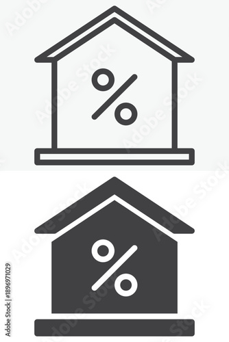 House mortgage percentage tax icon set in different style. Line and outline with solid version, editable stroke vector icon sign and symbol. Property mortgage tax icon.