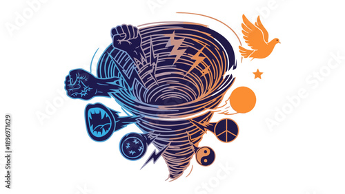 Tornado of Conflict and Harmony Concept Art Illustrating Opposing Forces and Balance