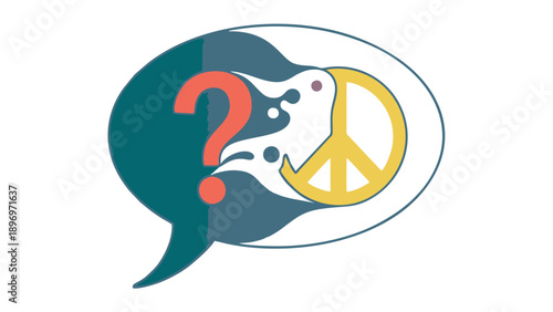 Conceptual Speech Bubble Question Mark Merging into Peace Sign for Conflict Resolution