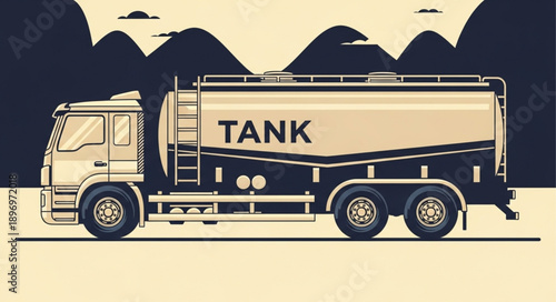 Illustration of a large tanker truck with the word TANK on its side.