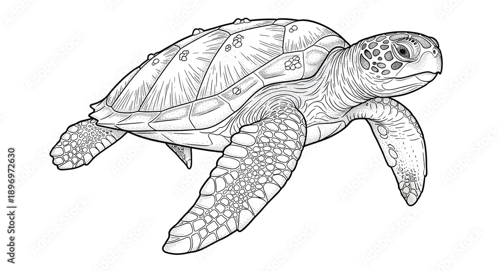 Obraz premium Hand-Drawn Sea Turtle Illustration