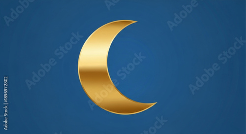 Golden Crescent Moon Against Deep Blue Background.