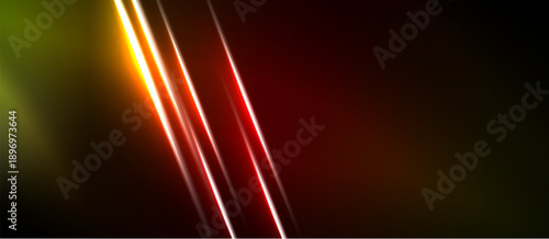 Abstract background features diagonal light streaks. Colors transition from yellow, orange, red to black. Minimalist design, dynamic energy.