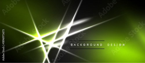 Abstract design features bright lines, gradients. Dark background contrasts vivid green, yellow hues. Modern aesthetic.