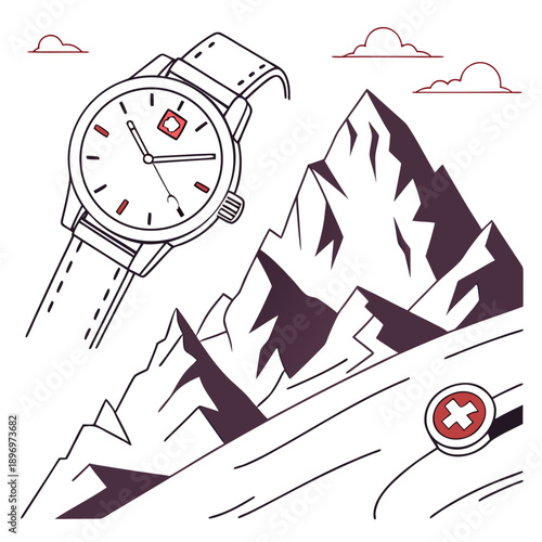 Swiss Watch on Mountain Summit, Adventure Time, Precision and Quality
