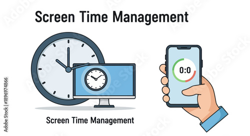 Digital Clock and Smartphone Illustrating Screen Time Management Concept.