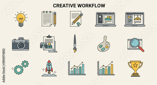 Hand-drawn Creative Workflow Process Icons Collection.