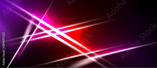 Abstract lines intersect, creating vibrant red, purple glow. Dark background emphasizes bright energy, modern design.