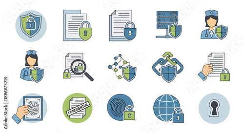 Security Icons: Collection of Data Protection and Privacy Symbols.