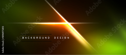 Abstract neon lines create dynamic background. Bright gradients, diagonal streaks, dark space define modern design elements.