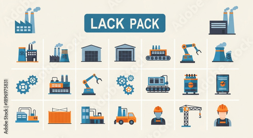 Industrial Icons Set Factory Manufacturing Technology Equipment.