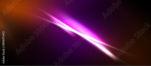 Abstract vibrant energy flows. Purple, orange hues dominate dark background. Diagonal light streaks create dynamic visual impact.